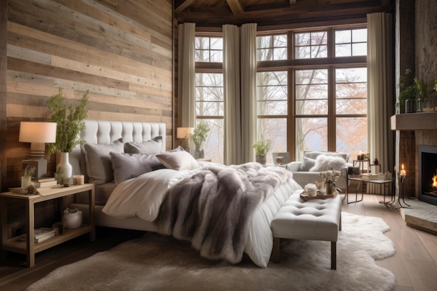 Design intérieur de chambre à coucher moderne dans le style d'une ferme