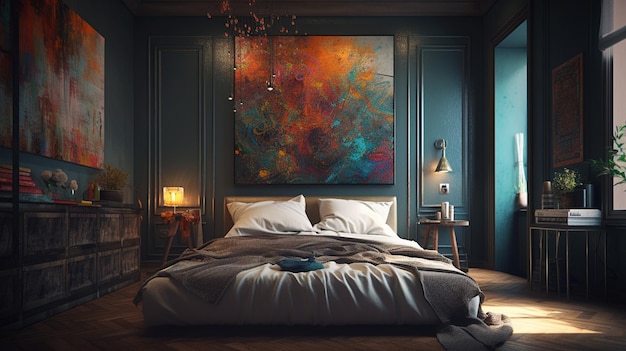 Design d'intérieur de chambre à coucher modernegénérative ai