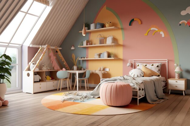Design d'intérieur de chambre d'enfant moderne dans la maison avec des enfants de décoration Chambre d'enfants colorée