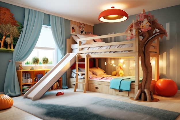Design d'intérieur de chambre d'enfant moderne dans la maison avec des enfants de décoration Chambre d'enfants colorée