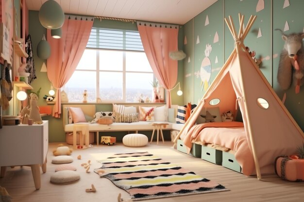 Design d'intérieur de chambre d'enfant moderne dans la maison avec des enfants de décoration Chambre d'enfants colorée