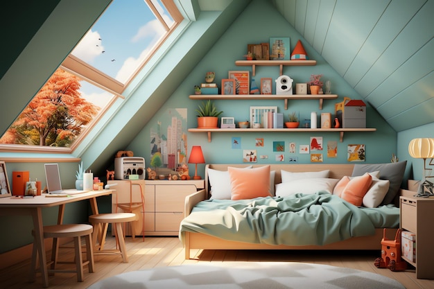 Design d'intérieur de chambre d'enfant moderne dans la maison avec des enfants de décoration Chambre d'enfants colorée