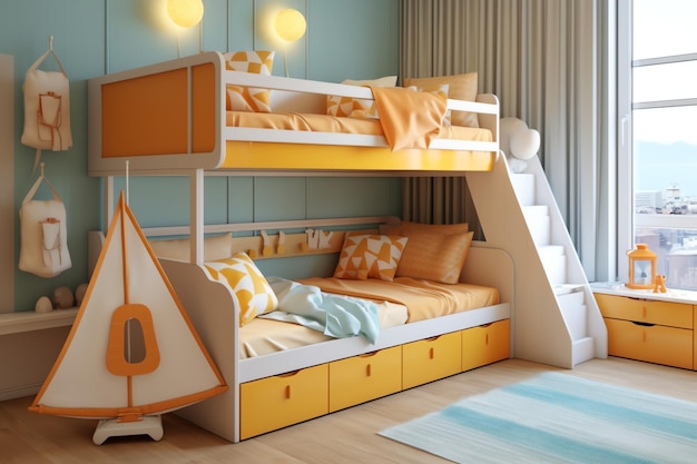 Design d'intérieur de chambre d'enfant moderne dans la maison avec des enfants de décoration Chambre d'enfants colorée