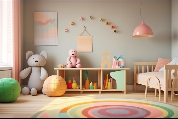 Design d'intérieur de chambre d'enfant moderne dans la maison avec des enfants de décoration Chambre d'enfants colorée