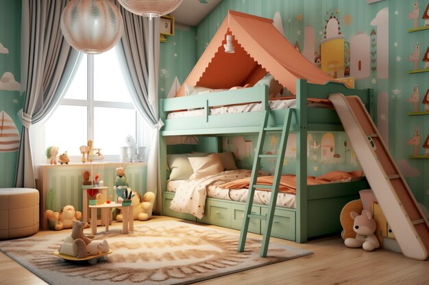 Design d'intérieur de chambre d'enfant moderne dans la maison avec des enfants de décoration Chambre d'enfants colorée