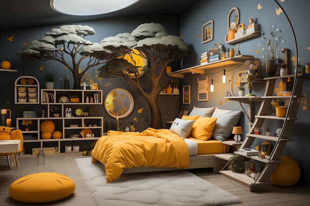 Design D'intérieur De Chambre D'enfant Moderne Dans La Maison Avec Des  Enfants De Décoration Chambre D'enfants Colorée