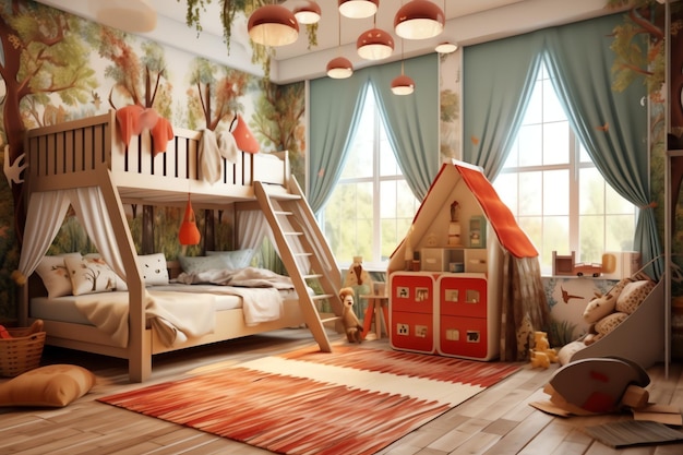 Design d'intérieur de chambre d'enfant moderne dans la maison avec des enfants de décoration Chambre d'enfants colorée