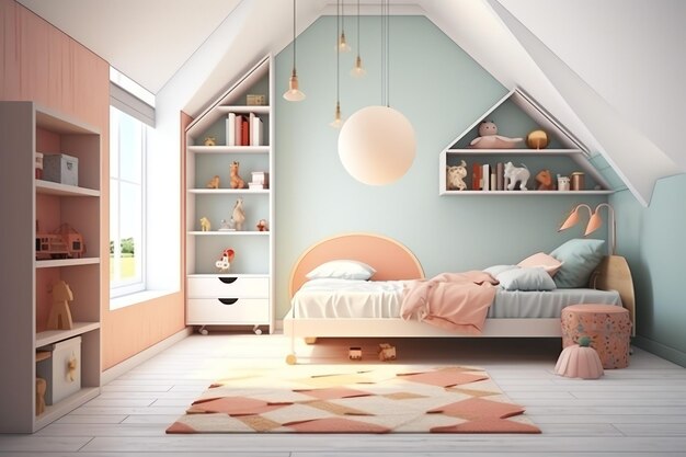 Design d'intérieur de chambre d'enfant moderne dans la maison avec des enfants de décoration Chambre d'enfants colorée