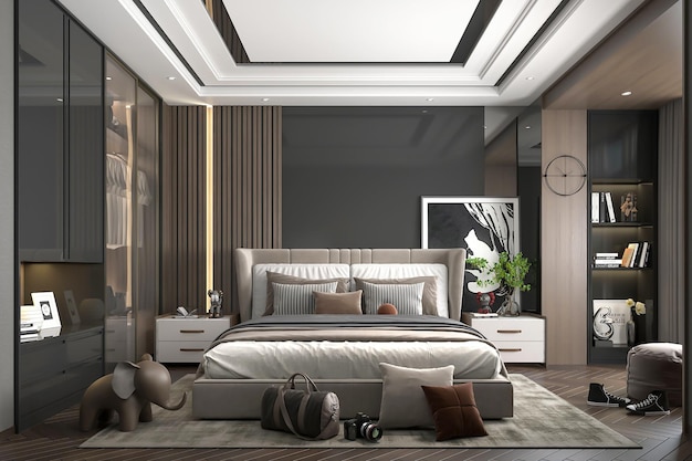 Design d'intérieur de chambre de luxe moderne rendu 3d