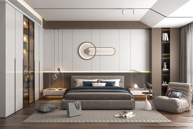 Design d'intérieur de chambre de luxe moderne rendu 3d