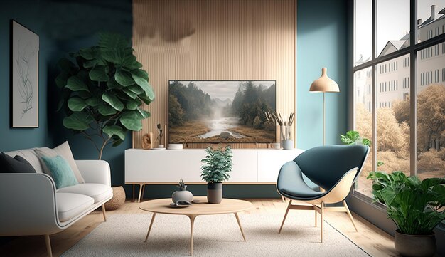 Design d'intérieur de chambre à la maison scandinave moderne AI Image générée