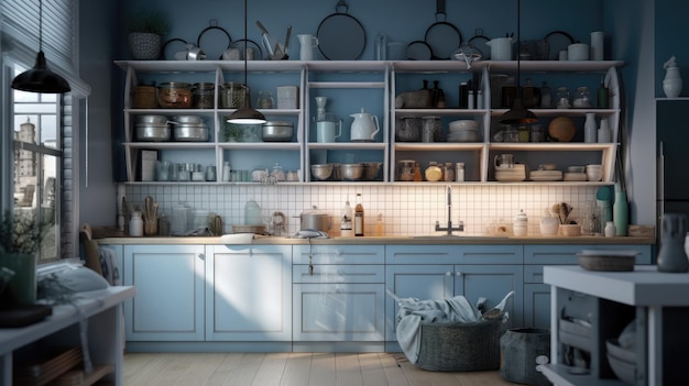 Design d'intérieur de cuisine contemporaine moderne et propre généré par l'IA