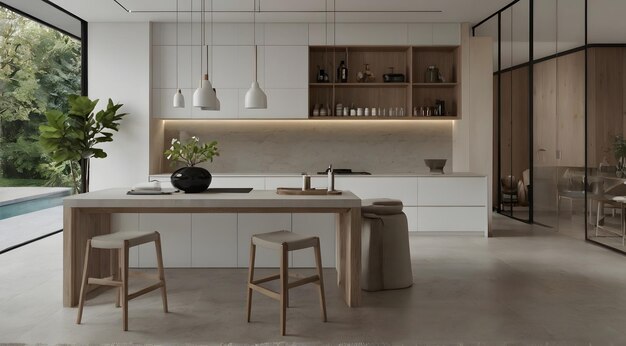 Un design d'intérieur de cuisine minimaliste présente des lignes propres
