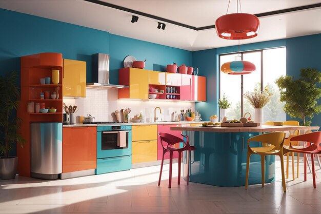 Design d'intérieur de cuisine moderne coloré