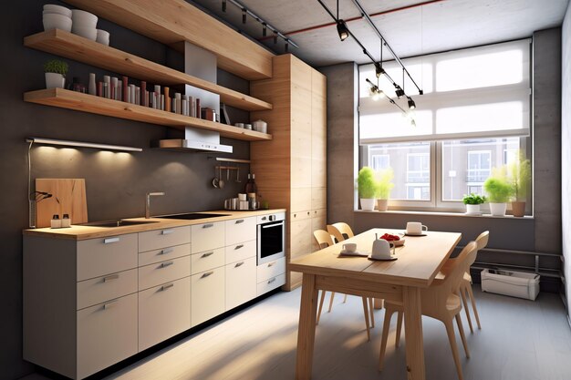 Design d'intérieur de cuisine moderne dans un appartement ou une maison avec des meubles Cuisine de luxe scandinave
