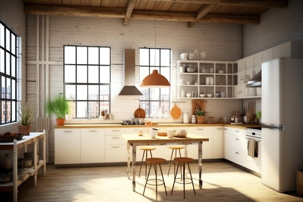 Design d'intérieur de cuisine moderne dans un appartement ou une maison avec des meubles Cuisine de luxe scandinave