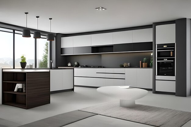 Design d'intérieur de cuisine moderne gris clair