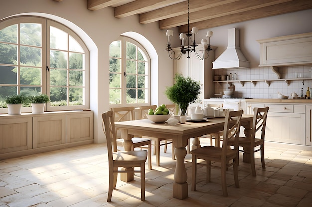 Design d'intérieur de cuisine traditionnelle, rendu 3D