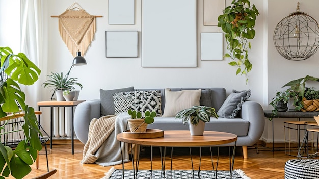 Photo design intérieur élégant du salon avec canapé à menthe moderne console en bois ia générative