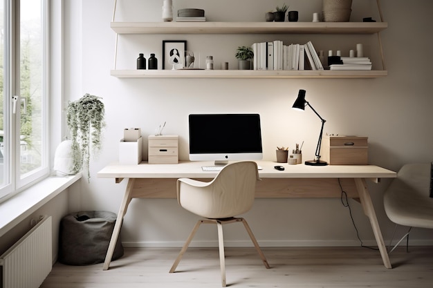 Design d'intérieur d'espace de travail scandinave minimaliste