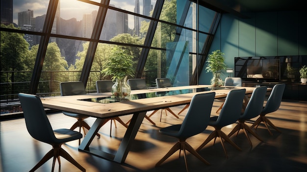 Design intérieur inspirant de bureau de style contemporain Salle de réunion avec grande table de conférence