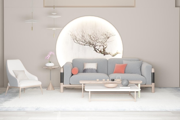 Design d'intérieur à la maison avec lumière, chaise de table et canapé