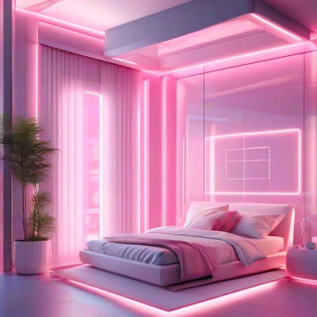 Design d'intérieur maison moderne de luxe avec lumière néon générative par ai
