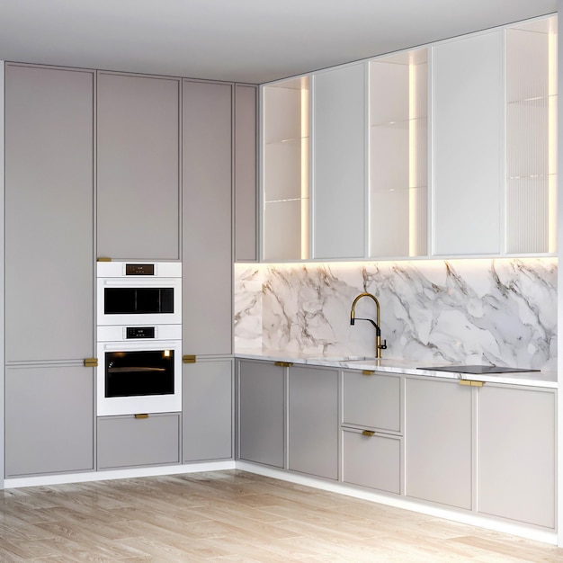 Design d'intérieur de meubles de cuisine de luxe moderne rendu 3d