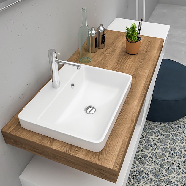 Photo design d'intérieur de meubles de salle de bain minimaliste moderne de rendu 3d