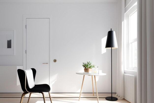 Design d'intérieur minimaliste avec une chaise et une lampe