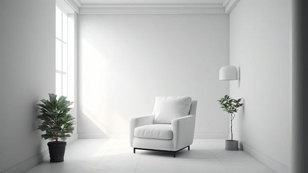 Design d'intérieur minimaliste avec fond de mur blanc et fauteuil chic