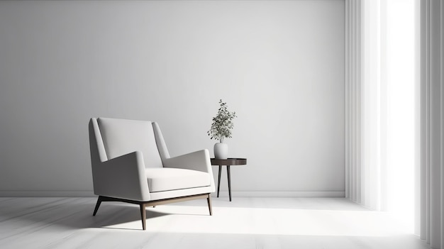 Design d'intérieur minimaliste avec fond de mur blanc et fauteuil chic