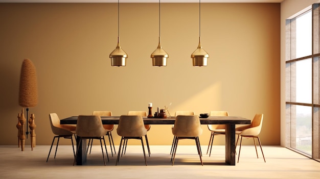 Design intérieur minimaliste d'une salle à manger moderne avec IA générative