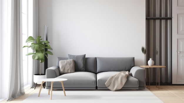 Design d'intérieur minimaliste de salon avec canapé