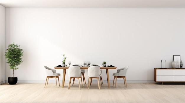 Design intérieur moderne de l'appartement salle à manger avec table et chaises salon vide