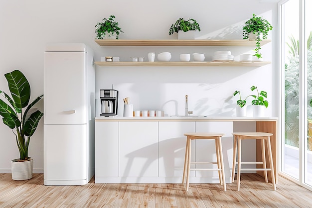 Design d'intérieur moderne de cuisine contemporaine en blanc et en bois