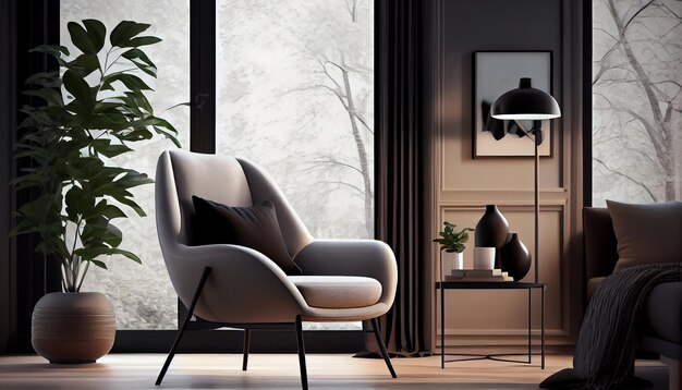 Design d'intérieur moderne et élégant avec des meubles de canapé fauteuil dans le salon à la maison