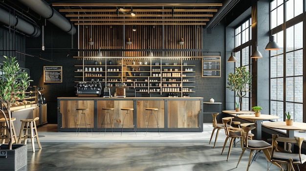 Design intérieur moderne et lumineux d'un café de loft