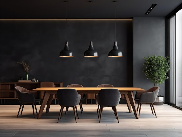 Design d'intérieur moderne de la salle à manger de l'appartement avec table et chaises