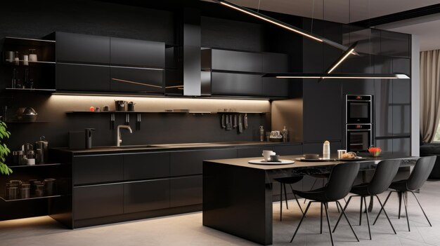 Design d'intérieur moderniste de cuisine de style bois concept d'image générée par l'IA