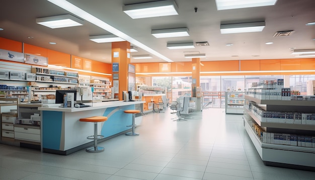 Design d'intérieur de pharmacie moderne Séance photo de pharmacie Concept futuriste