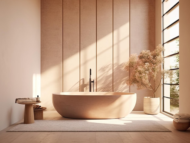 Design d'intérieur réaliste salle de bain avec baignoire design minimal moderne IA générative