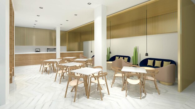 Design d'intérieur rendu 3D du restaurant et de la cafétéria