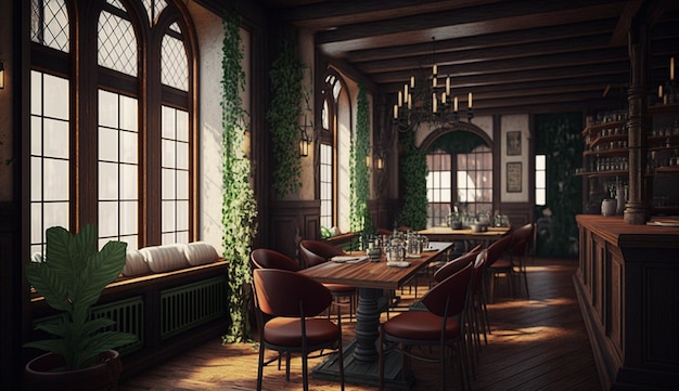 Design d'intérieur de restaurant de décoration de luxe moderne AI Image générée