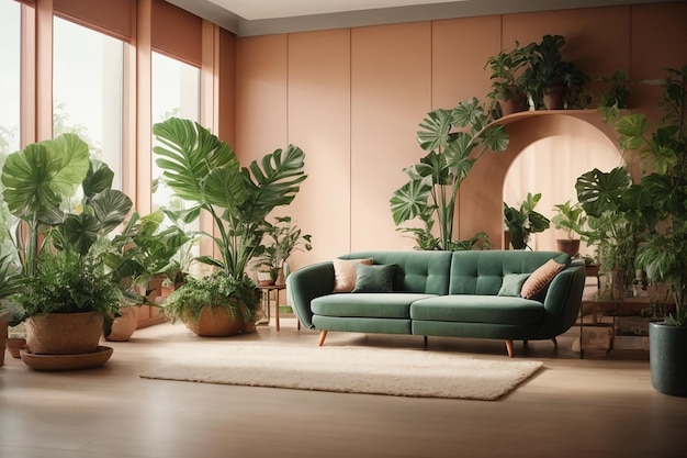 Design d'intérieur de salle 3D avec des plantes