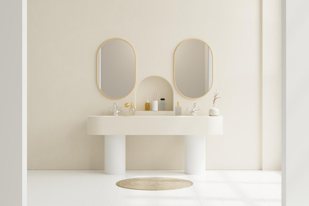 Design d'intérieur de salle de bain moderne sur un mur de couleur crème