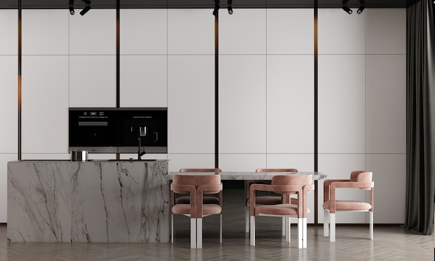 Design d'intérieur de salle à manger confortable moderne et fond de mur de texture motif blanc