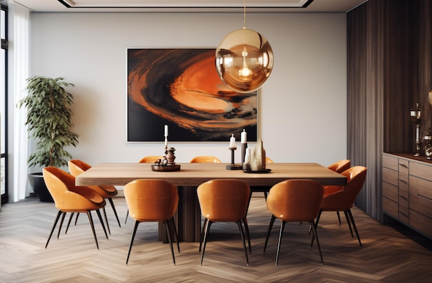 design d'intérieur de salle à manger de luxe moderne avec une table de salle à manger rendu 3d