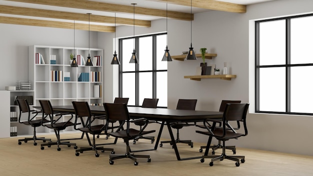 Design d'intérieur de salle de réunion de bureau moderne avec table de conférence noire