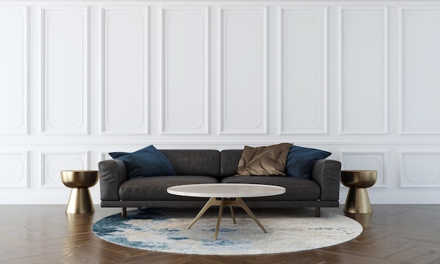 Design d'intérieur de salon confortable moderne et fond de mur de motif blanc